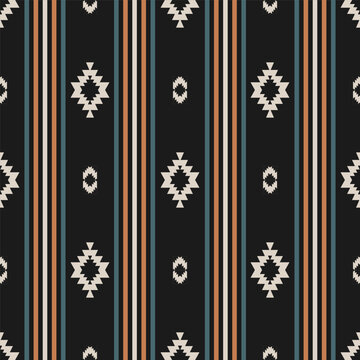 Western aztec geometric stripes pattern. Vector aztec geometric colorful stripes seamless pattern southwestern style. Ethnic geometric pattern use for fabric, textile, home decoration elements, etc.