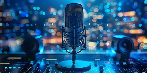 Podcast Broadcast Studio with Microphone and Mixing Console on Digital Marketing Ethics