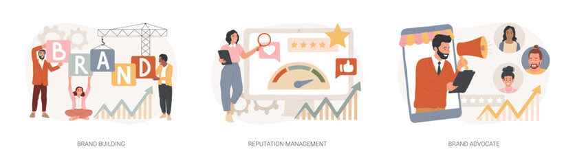 Trademark public relations isolated concept vector illustration set.