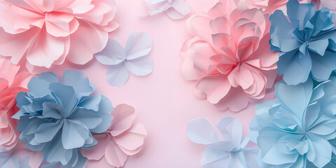 Pastel Panorama: Pink and Blue Paper Background, Soft Color Palette: Panoramic Shot of Pink and Blue Paper-Ai-generated