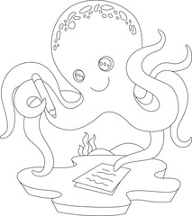 Octopus Pupil Pencil Paper Animal Vector Graphic Art Illustration