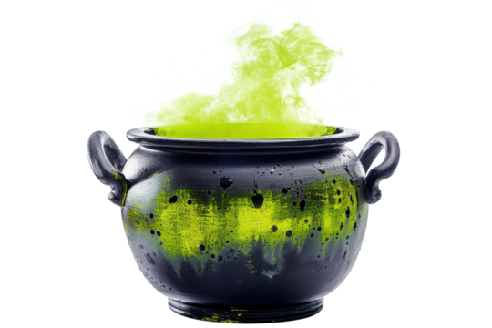 toxic witch cauldron isolated on white or transparent png