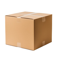 Brown cardboard box isolated on transparent background PNG cut out.