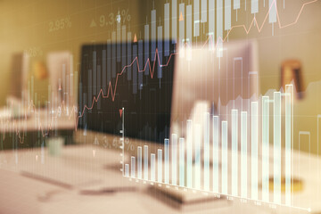 Multi exposure of abstract creative financial graph on modern computer background, forex and...