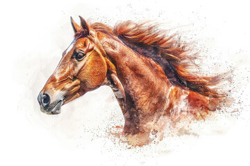 Watercolor brown horse head. Created with Ai