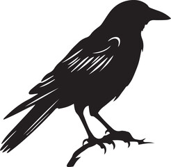 Naklejka premium Crow or Blackbird on Branch Silhouette