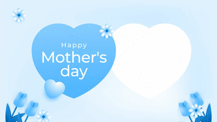 Happy Mother's Day Digital banner with blue flowers hearts and has space for writing. Happy Mother's Day  card flower design, Postcard, social media banner, website banner, background