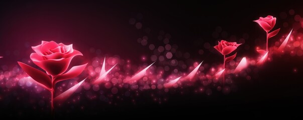 Rose glowing arrows abstract background pointing upwards, representing growth progress technology digital marketing digital artwork with copy space 