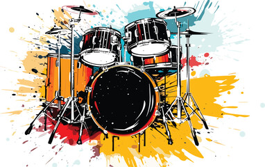 Drum Kit Colorful Art Vector Illustration