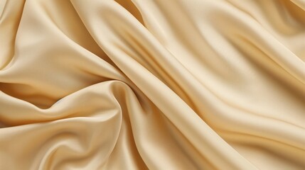 Obraz premium Elegant beige satin fabric with soft folds. Luxurious textile close-up for fashion and interior design. 
