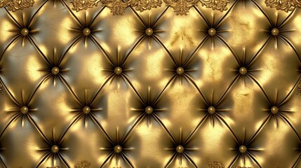 Shiny gold tufted leather texture with buttoned details. Luxury upholstery design for fashion and interior