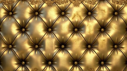 Fototapeta premium Shiny gold tufted leather texture with buttoned details. Luxury upholstery design for fashion and interior