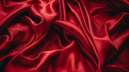 Obraz premium Rich red satin fabric with dynamic draping. Vibrant textile close-up for fashion and luxury design.
