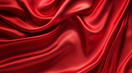Rich red satin fabric with dynamic draping. Vibrant textile close-up for fashion and luxury design.