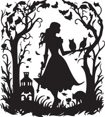 Witch with Owls, Forest Cut File Vector