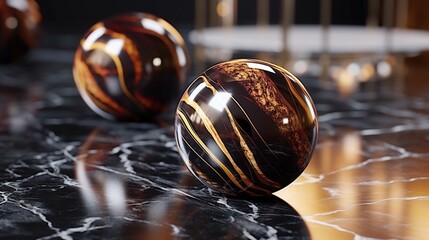 Fototapeta premium Luxury marble texture table with dark and golden wavy lines.