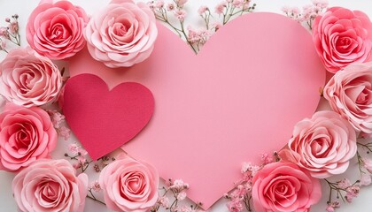 beautiful valentine s day background with pink love heart paper cut flowers design with copy space