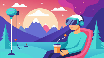 A virtual reality headset transported patients to a tranquil otherworldly landscape as they received their ketamine infusion a tingedge od to enhance. - obrazy, fototapety, plakaty
