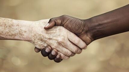 Handshake Between Young Black Person and Older White Individual