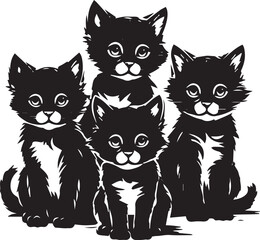 Group of Kittens Vector Silhouette