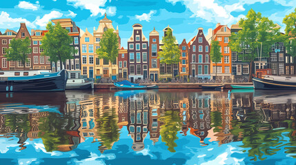 Amsterdam Canal Reflections cartoon
