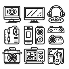 outline tech gadgets set icon silhouette vector illustration white background