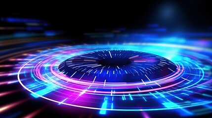 Obraz premium Abstract neon glowing digital light of high speed concept. Global connection and digital communication.