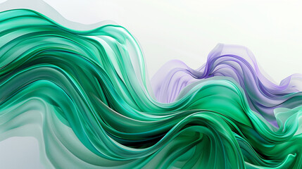 A detailed image of large swirling waves of emerald green and lavender isolated on a white...