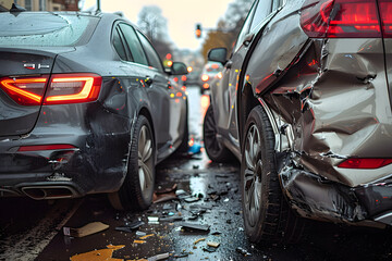 Car Collision Scene: Two Vehicles in Distress
