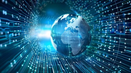 Obraz premium Awe-inspiring cosmic view of Earth, encircled by digital network of communication network