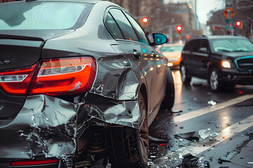 Car Collision Scene: Two Vehicles in Distress