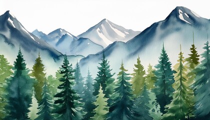 watercolor forest tree illustration mountain landscape woodland pine trees green forest png image with transparent background
