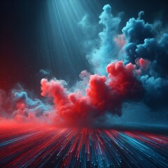 Explosion of red and blue smoke. Abstract background. 3D rendering