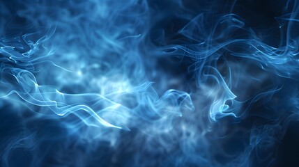 Black scene with blue smoke in the background. Blue mist on the ground. Fog backdrop.