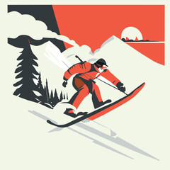 thrilling skiing adventures, vector illustration flat 2
