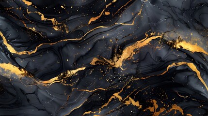 Luxury Black Gold Marble Pattern, Abstract Fluid Art Painting Background for Wallpaper Decoration