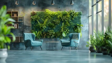 Ecofriendly office with greenery promotes wellness and sustainability in startup settings. Concept Ecofriendly Design, Green Office Spaces, Workplace Wellness, Sustainability Practices