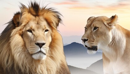 a portrait of a lion and a lion in the background of the lion