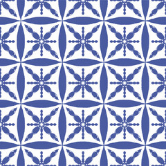 Fototapeta premium A seamless pattern of blue and white ceramic tiles with a floral motif.