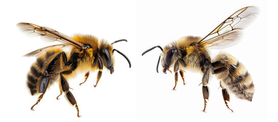 Set of Bee isolated on the white. macro of a living insect.