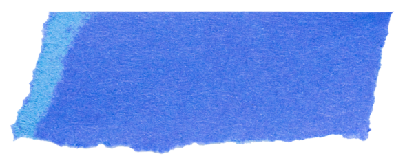 Isolated cut out torn blue piece of blank paper note cardboard with texture and copy space for text on white or transparent background
