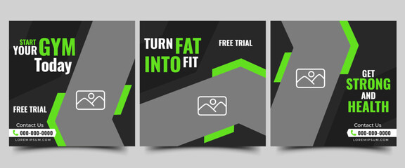 Set of modern social media post banner template for gym and fitness promotion
