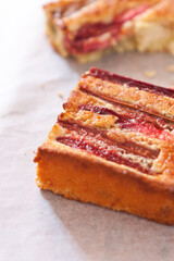 rhubarb cake on baking paper