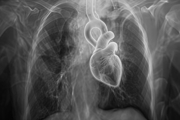 An X-ray radiography of chest organs taken by pulmonologist in 3D render is shown AI Generative