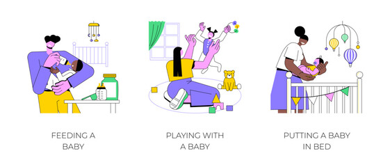 Fototapeta premium Young parents routine isolated cartoon vector illustrations.