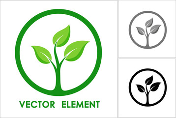 Vector. Set of icons on an environmental theme. Three options: color, grayscale, black and white. Green leaf  illustration nature logo design ecology template