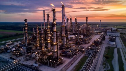 Refinery plant converts oil into fuel balancing sustainability and industry needs . Concept Refinery Plant, Oil Conversion, Fuel Production, Sustainability, Industry Needs