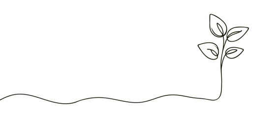 Single continuous line art sprout growth isolated on white background. Vector illustration