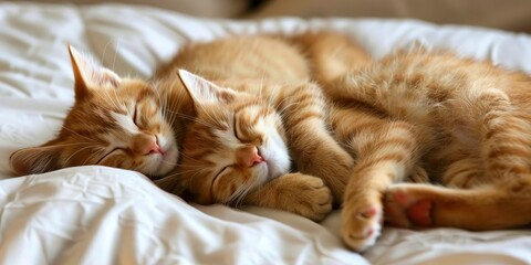 Ginger kittens entwined in sleep, a cozy embrace of fluffy fur and serene contentment.