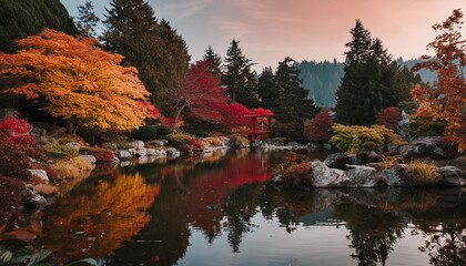 Fototapeta na wymiar fall colors at vandusen botanical garden vancouver bc canada
